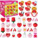 28 Pack Valentine Mochi Squishies Gifts for Kids, Greeting Cards and Mochi Squishies Filled Hearts Kawaii Squishies Stress Relief Fidget Toys Classroom Exchange Party Favors Prizes Gifts