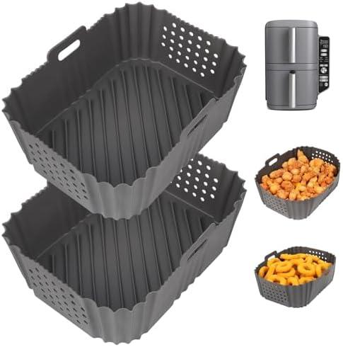 Pack Of 2 YQL YQL Silicone Air Fryer Liners for Ninja SL401 Double Stack 2 Basket Air Fryer, Ninja DoubleStack XL Air Fryer Accessories Reusable Rectangle Air Fryer Liners(Grey), 7.4x5.5in, Gray, 2pcsGrey-0529