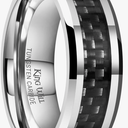 King Will 8mm Tungsten Carbide Rings for Men Men's Wedding Band with Carbon Fiber Inlaid Beveled Polished Size 9