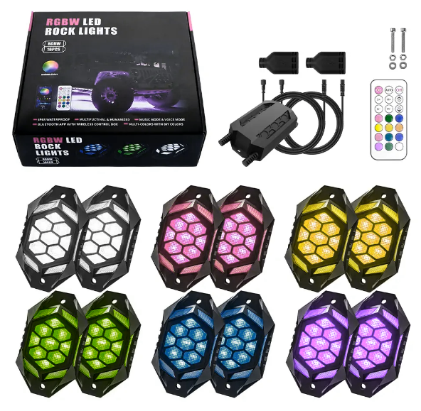 RGBW LED Rock Lights Kit - with Brake Light & Turn Signals, Underglow Multicolor Neon Light Pod Compatible with Truck 4X4 Off-Road for Jeep UTV ATV RZR SUV Accessories