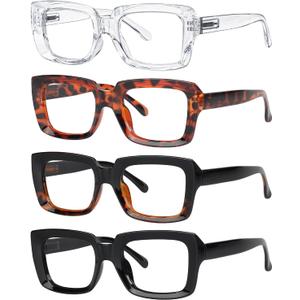 Eyekepper 4 Pack Ladies Reading Glasses - Stylish Oversized Square Readers for Women (4 Pairs Mix) +1.0