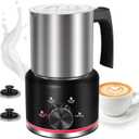Milk Frother, 16.9 OZ Milk Frother and Steamer, 4 in 1 Electric Milk Frother Dishwasher Safe Durable Silent Frother for Coffee Hot and Cold Foam Maker (Black Stainless)