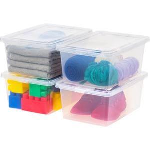IRIS USA 4-Pack Storage Bins with Lids, 15 Quart, Shoe Boxes Clear Stackable Containers Organize Shoes Closet Shelves, Classroom Organization Teacher Tools, Game Storage - BPA-Free Plastic