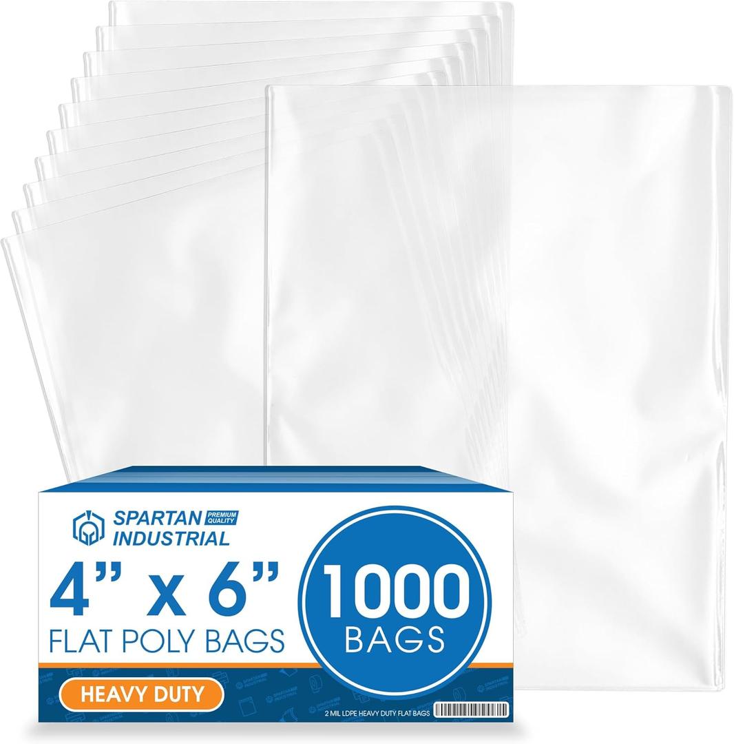 Spartan Industrial - 4 X 6 (1000 Count) 2 Mil Heavy Duty Flat Open End Clear Plastic Poly Bags - For Packaging Party Favors, Photos, Cosmetics (Bags DO NOT Have Seal & DO NOT Have Prints)