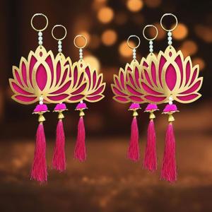 Lotus Hangings for Decoration MDF Floral Wall Hangings for Fastive Decor Temple Pooja Room Gift Ready Packaging (Pack of 6)