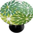 Dark Light Green Round Fitted Tablecloth Elastic Edged Floral Table Cover Waterproof Wipeable Table Cloth Tablecloth Fits Tables up to 45"-56"