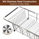 Over the Sink Expandable Dish Drainer Drying Rack In Stainless Steel for Small Kitchen, Counter Space Saving Modern Compact Metal Above Plate Dryer Strainer, Adjustable Hanging Inside Drain Holder (For 11.5"-30"W Sink, Silver)