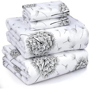 RUVANTI 100% Cotton Percale Sheets Queen Size  Crisp Cooling Bed Sheets for Hot Sleepers, Deep Pocket 16, Soft Breathable & Durable Hotel-Style 4 Piece Set, Dandelion