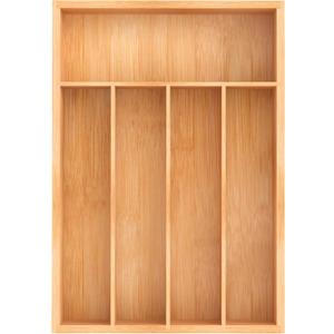 Bamboo Utensil Drawer Organizer, Kitchen Organizer for Flatware Cutlery, Silverware Tray for Drawer (5 Slots, Natural)