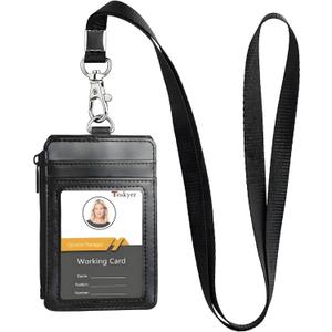 Teskyer ID Badge Holder with Lanyard, 1 Zip Pocket and 4 Card Slots, Lanyard ID Card Holder Wallet for Office School Work Badges, Cruise Ship Cards, Hotel Key Cards, Pass Cards - Black (3.1" x 4.7")