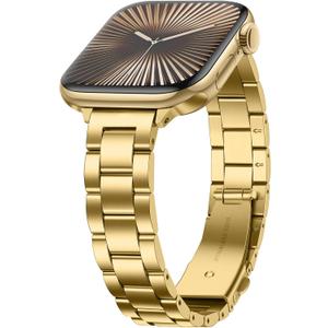 Anlinser Bands Compatible with Apple Watch Band 42mm 41mm 40mm 38mm, Women Slim Stainless Steel Metal Strap for iWatch Series 10 9 8 7 6 5 4 3 2 1 SE (Gold)