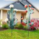 2 Cactus Yard Stakes Signs Waterproof Metal Garden Statues for Indoor/Outdoor Yard Garden Events