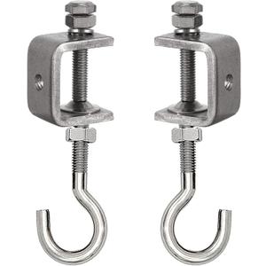 2 Set Metal Beam Hook 1 Inch Stainless Steel C Clamps and Heavy Duty Hanging J Hook/Threaded Screw Hook for Garage I Beam