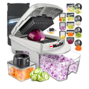 Mueller Pro-Series All-in-One, 12 Blade Mandoline Slicer for Kitchen, Food Chopper, Vegetable Slicer and Spiralizer, Cutter, Dicer, Grater, Kitchen Gadgets Sets with Container, White Sand/Gray