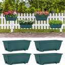 HAITRAL Railing Planter Boxes (16.9 Inch, 4 Pack) Green Plastic Deck Rail Planter for Outdoor Plants, Hanging Window Boxes Planter with Drainage Tray for Over Rail Porch Fence,Balcony & Home Decor
