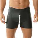 Men's Faux Leather Boxer Shorts Rave Shorts Zipper Closed Open Front and Back Short Pants Clubwear (Black, M)