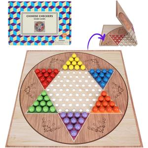 Offelec Classic Chinese Checkers Game Set  13.5 Inch Foldable Board with 60 Colorful Acrylic Marbles, Portable Travel Board Games for Kids, Adults, Seniors & Family Night (2-6 Players)