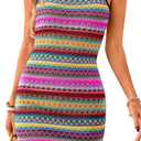PRETTYGARDEN Womens 2026 Summer Mini Dresses Square Neck Sleeveless Tank Bodycon Striped Boho Sundress Beach Vacation Outfits (XXL)