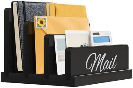KISENG Mail Organizer for Desk,Wooden Mail Holder with Divider, 3-Slot Letter Sorter File Holder,Vertical Bill Organizer for Desktop Document/Notebook/Filing/Folders/Paper