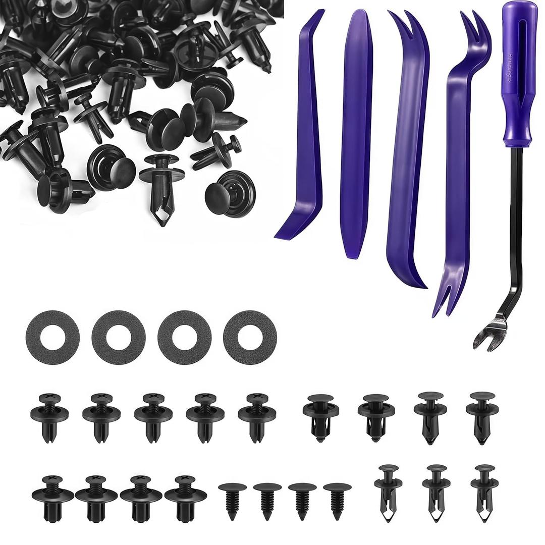 265PCS Bumper Retainer Clips with Trim Removal Tool Kit - Car Clips, Plastic Rivets, Automotive Fasteners for Front Bumper & Trim Panels, Compatible with GM Ford Toyota Honda Ch (Clips + Remover Blue)