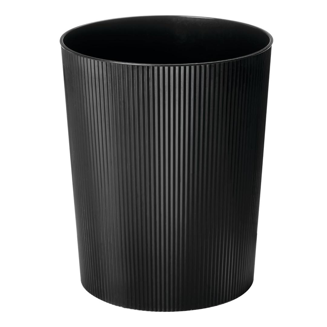 iDesign Small Round Plastic Bathroom Trash Can - Fluted Trash Can for Bathroom, Bedroom, or Office - Black