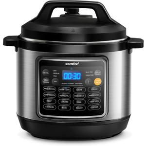 COMFEE 16-in-1 Electric Pressure Cooker with Non-Stick Pot for Yogurt, Rice, Slow Cooking, Steaming, and More, 8 Quarts (Black)