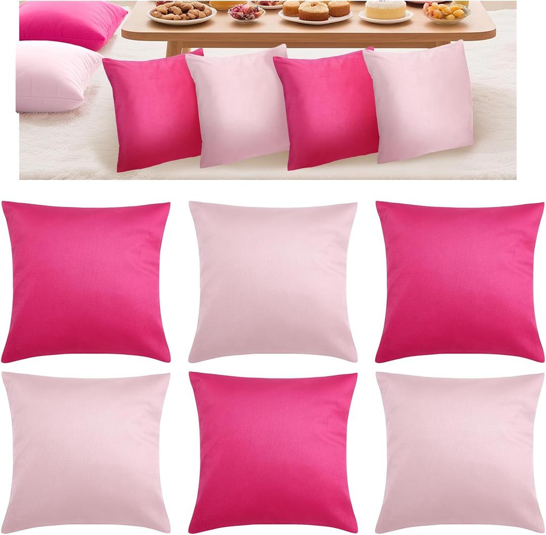 6 Pcs Velvet Throw Pillow Covers 18 x 18 Inch Decorative Pillow Cases Soft Cushion Pink Pillowcase for Picnic Patio Couch Garden Bench Porch, No Inserts