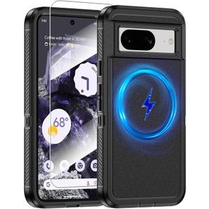 Magnetic Case for Google Pixel 8, [Compatible with Magsafe] [Glass Screen Protector] [Dual Layer Military-Grade Protection] Heavy Duty Shockproof Protective Cover for Google Pixel 8 6.2 inch, Black