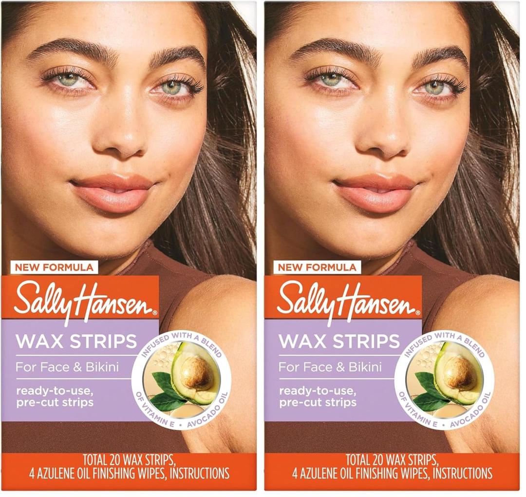 Sally Hansen Wax Kit Wax Strips for Face & Bikini| Vegan,Dermatologist Tested,Long-Lasting Smooth Skin |,20 Count (Pack of 2),