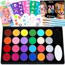 Face Painting Kit for Kids, Non-Toxic and Hypoallergenic Face Paint Makeup Kit| with Stencils, Book, Easy to Use and Safe for Kids, Fun for Halloween, Birthday Party, School Event (24 Colors+2 Glitter(80pc accessories))