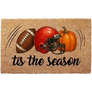 clicked craft Tis The Season Fall Football Welcome Mat - Game Day Doormat, Outdoor Coir Front Door Rug, Sports Fan Home Decor, Housewarming Gift