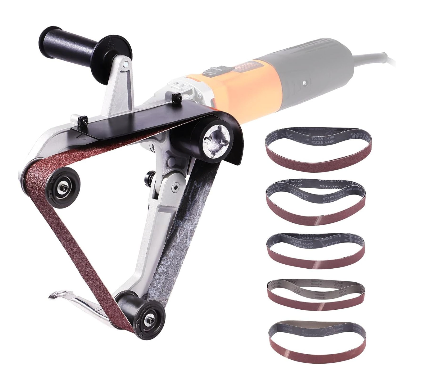 VEVOR Belt Sander Adapter for Angle Grinder, US 5/8-11 Thread Pipe Tube Sanding Attachment with 10PCS Sanding Belts (60/120/240/400/600 Grits) for Metalworking, Rust Removal
