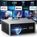 [Electric Focus/Auto Keystone] Projector with WiFi and Bluetooth, Native 1080P 4K Support Outdoor Movie Projectors Max 450" Display, SOPYOU Home Theater Projector for iOS/Android/TV Stick (Silver)