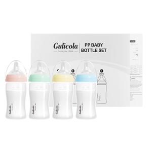 Natural Breastfeeding Bottles Wide Neck, Newborn Baby Bottles with Slow Flow Nipples (S), 0 Months +, BPA Free PP, 7 oz & 4 Pack - Mix Color