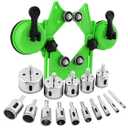 Diamond Hole Saw Kit,Diamond Drill Bits,16 Pcs Tile Hole Saw Kit with Double Suction Cups Hole Saw Guide Jig Fixture from 0.24''- 1.97'' for Ceramic, Glass, Tile, Porcelain, Marble, Granite