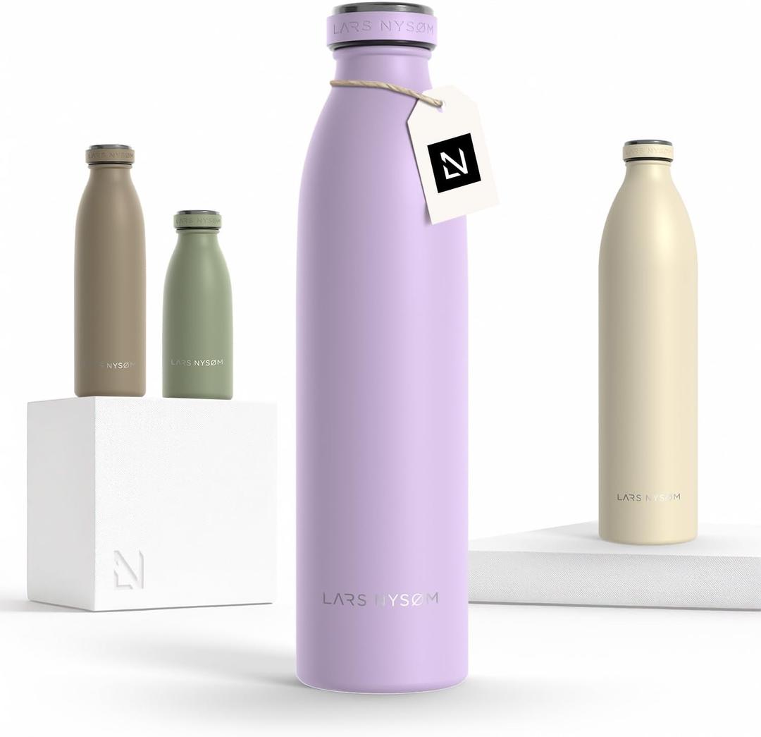 LARS NYSM Stainless Steel Insulated Water Bottle 12oz 17oz 25oz 34oz 51oz | Insulated Thermo Flask for Hot and Cold Beverages | Leakproof Drinking Bottle (Lavender Purple, 25.4oz)