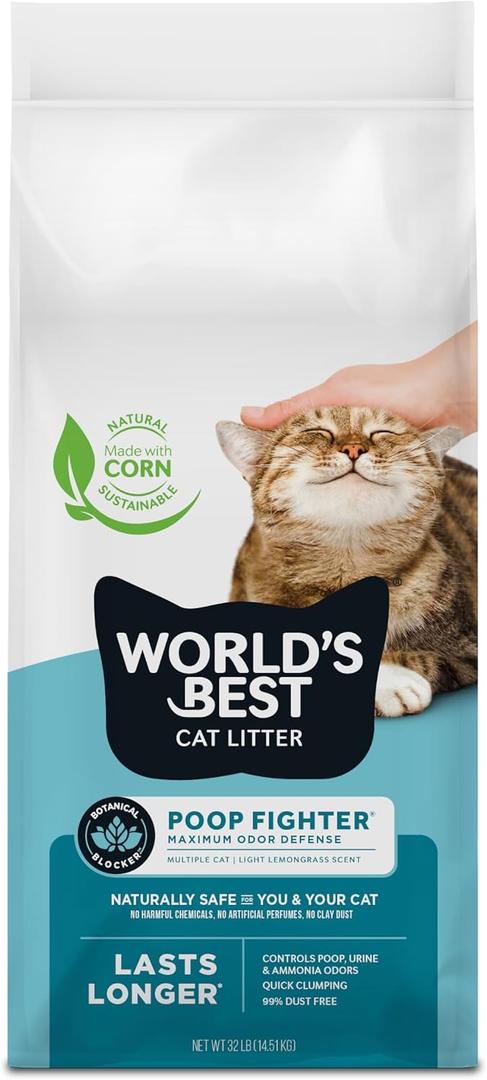 World's Best Cat Litter, Poop Fighter, Urine & Poop Odor Defense, 32 lb Bag