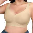 SHAPERX Bras for Women No Underwire Seamless Oversized Everyday Bra Comfort Wireless Padded Soft Support Bralette (Large, Beige)