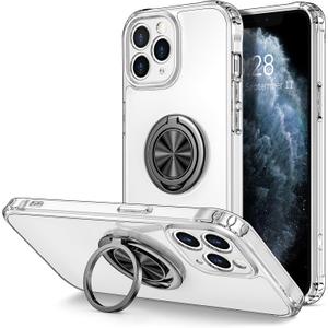 Hython Clear for iPhone 11 Pro Max Case with Ring Stand [360 Rotatable Ring Holder Magnetic Kickstand] [Support Car Mount] Transparent Hard PC Cover Shockproof Protective Phone Case, Clear