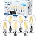 ANWIO G14 LED Globe Filament Bulb E12 Screw Base Dimmable 4.5W(60W Equivalent) 2700K Warm White Chandelier Edison Light Bulb(6-Pack) (Yellow)