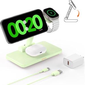 3 in 1 Charging Station for iPhone: Magnetic Wireless Charger Stand Multiple Devices for iPhone 16 15 14 13 12 11 Pro Max & Apple Watch - Foldable Charging Station for Earphones Pro 3 2