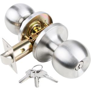 GSCZ Door Knob with Key for Bedroom Door Locks with Keys, Stainless Steel Doorknob with Lock and Key, Ball Door Handle with Key Doorknob with Lock and Key (1 Pack, Satin Nickel)