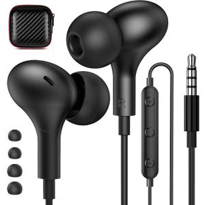 APETOO Wired Earbuds in-Ear Headphones for Mackbook/Laptop, Noise Isolation Small Earphones Corded 3.5mm Jack Plug-in Ear Buds Mic Volume Control for iPhone/Samsung/Android/Gaming Console/Kid/School (Black)