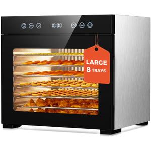 Food Dehydrator machine, 8-Tray Stainless Steel Food Dryer with Timer & Temp Controls, Even-Drying and Auto Shut-off, Quiet Dehydrator Machine for Jerky, Fruit, Herbs, Dog Treats, 650W Powerful