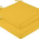 downluxe Waterproof Outdoor Chair Cushions Set of 2, 19" x 19" x 3" Patio Chair Cushion with Non-Slip Ties & Handle, Square Outdoor Cushion for Patio Furniture with Removable Cover, Yellow