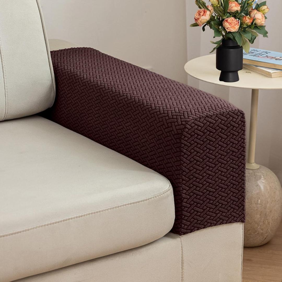 Couch Arm Covers,Set of 2 Sofa Arm Covers, Stretch Armrest Cover for Sofa, Anti-Slip Furniture Protector Washable Arm Rest Armchair Slipcovers (Medium, Dark Brown)