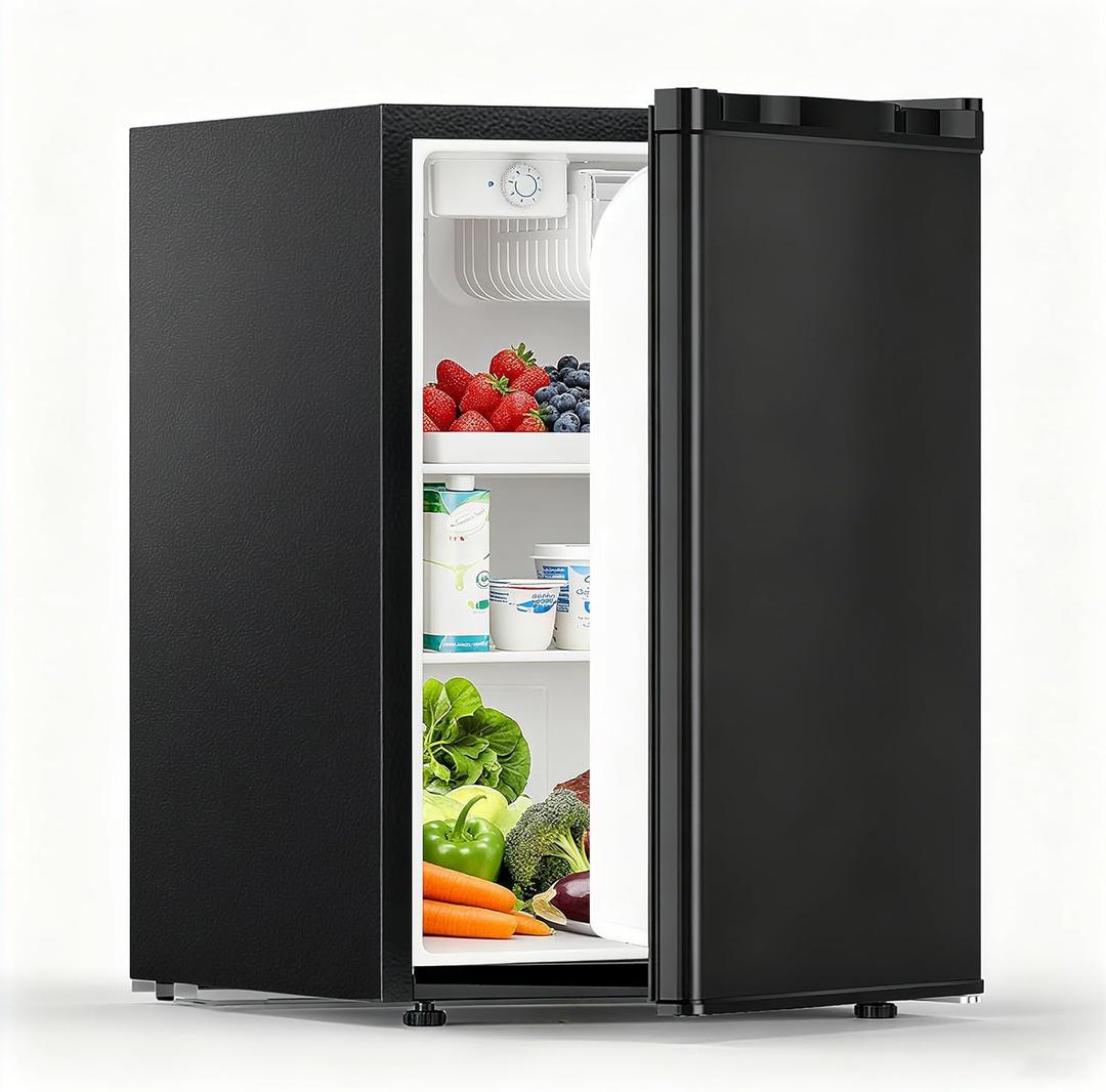 COWSAR 2.6 Cu.Ft Dorm Fridge with Freezer, Single Reversible Door Compact Refrigerator, Adjustable Thermostat, 2 Removable Shelves, Commercial Drink Fridge for Bedroom, Office, Kitchen, Dorm, Black