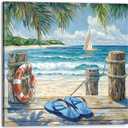 YUEYARIT Wall Decor Blue Ocean Beach Picture Canvas Print Art, 20"L x 20"W