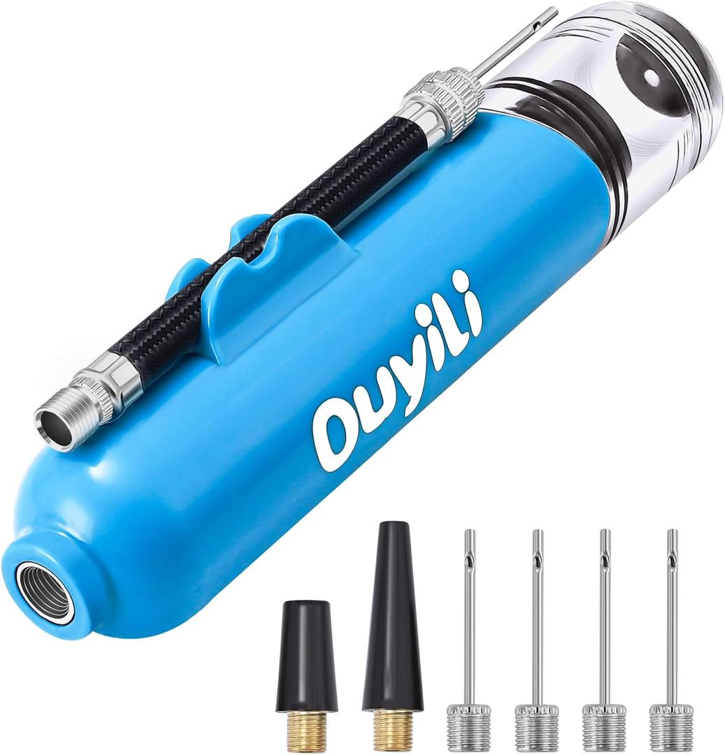 Sports Ball Pump Kit - Portable Air Pump Two-Way Dual Action Inflatable Perfect for Basketballs, Soccer Balls and More - Professional Hand Pump Kit with Needles and Flexible Hose (blue)