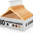Wooden Hangers - 30 Pack, Heavy Duty, Non Slip Wood Hangers for Coats, Jackets, Suits, & Pants - Clothes Hangers for Closet W/Bar and Notches (Natural)